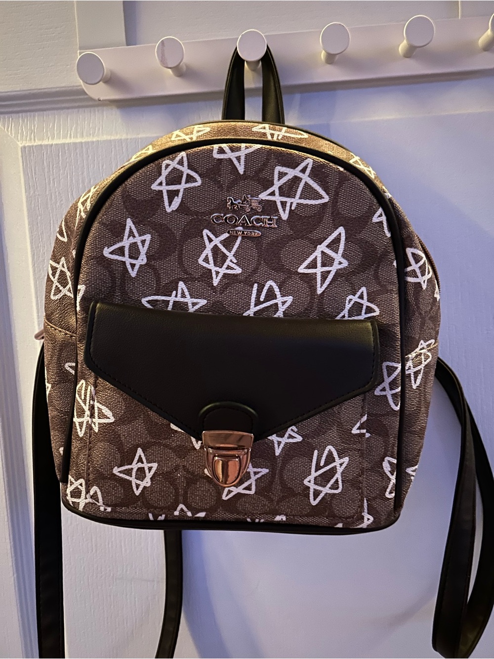 Coach Brown Mini Backpack with White Star Print